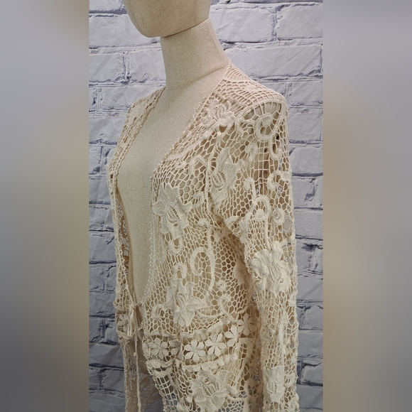 Vintage 90s Women's Crochet Open Knit Cardigan Nature Designs Mexico One Size - Picture 2 of 16